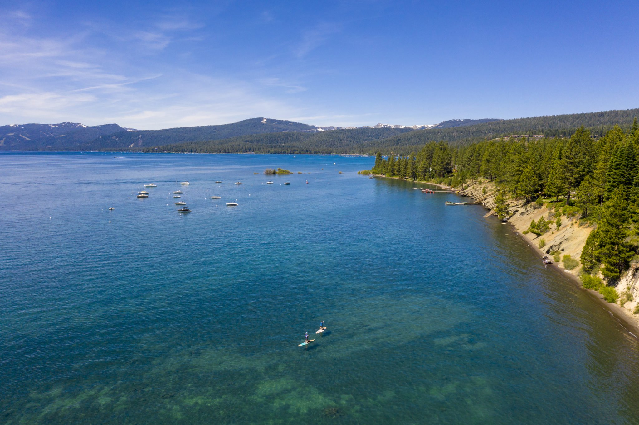Paddleboarding is popular on Lake Tahoe in the summer